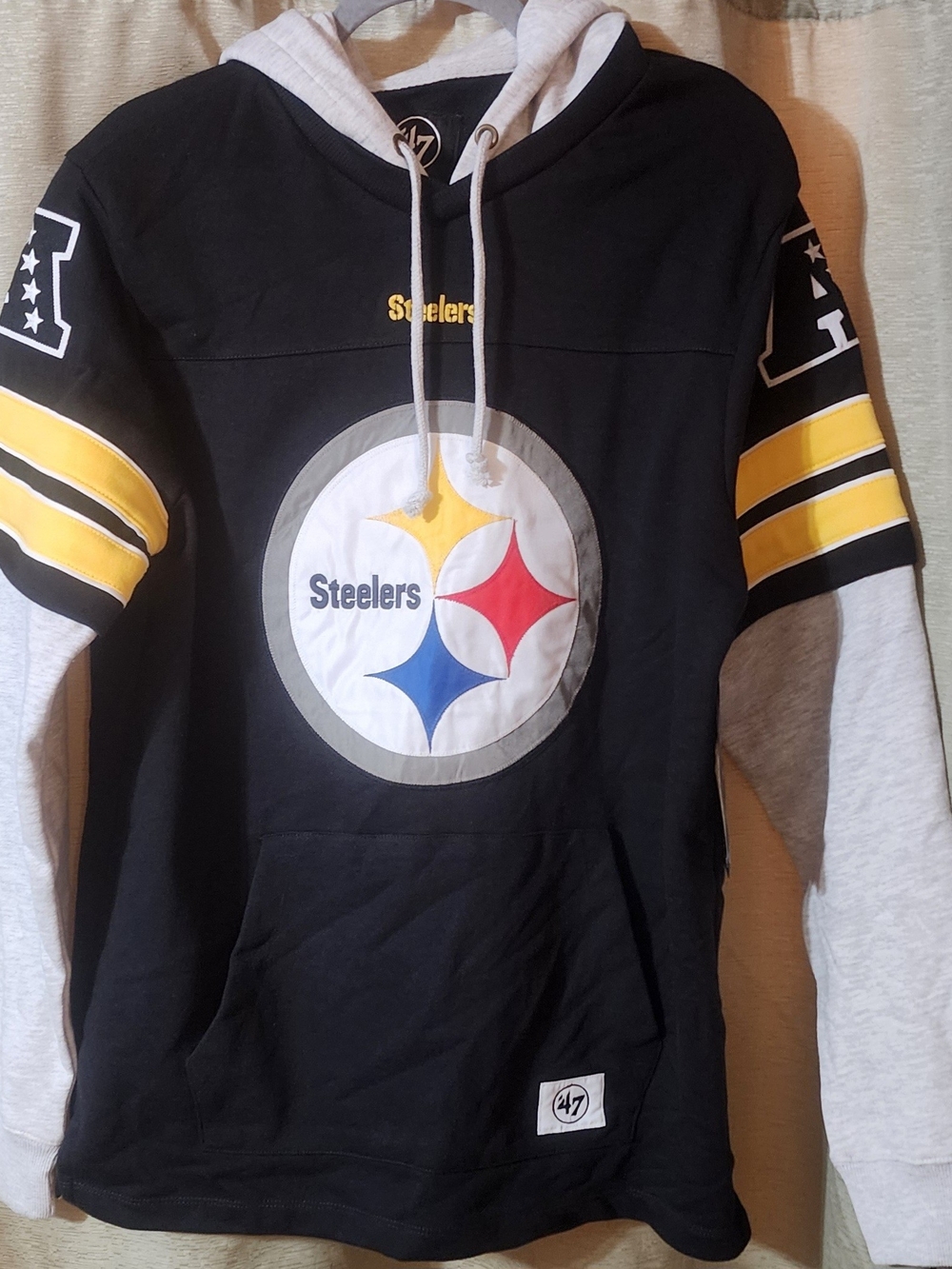 47  Pittsburgh Steelers Black Hoodie Crewneck with Yellow & Gray Accents